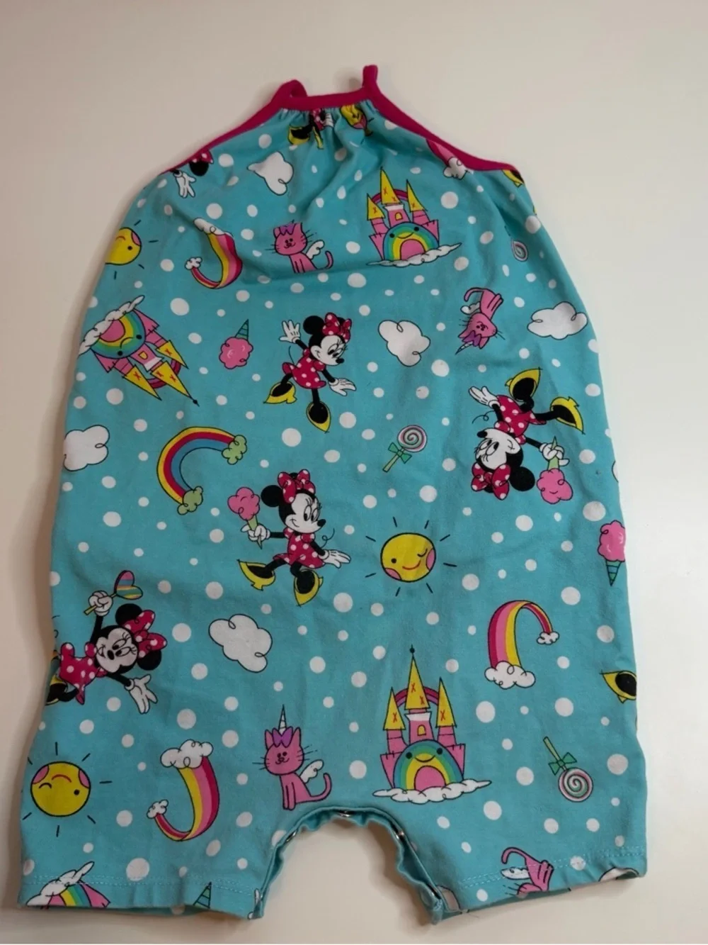 Disney Baby Light Blue Romper with Bright Pink Trim